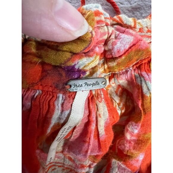 Free People Women's S Orange Floral Halter Backless Dress Summer Casual - Picture 7 of 9